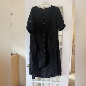 Alessia Pacini Linen Black Button-Down Women's Dress